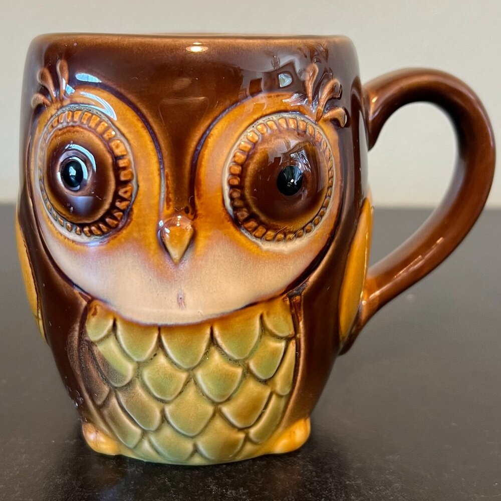 Hand Painted Embossed 3-D Owl Coffee Mug ~ Vase ~ Planter